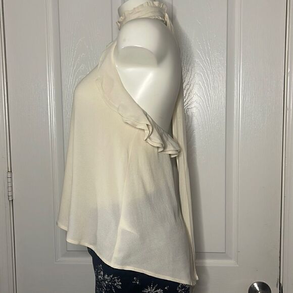 ASTR The Label Ruffle Halter Neck Tie Open Back Beige Blouse Top Womens - Picture 5 of 7